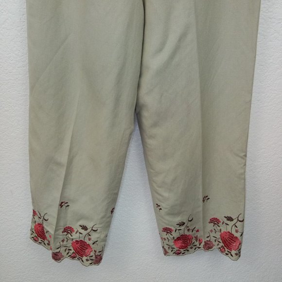 Larry Levine Tan Linen Blend Embroidered Pants 14 - Picture 4 of 11
